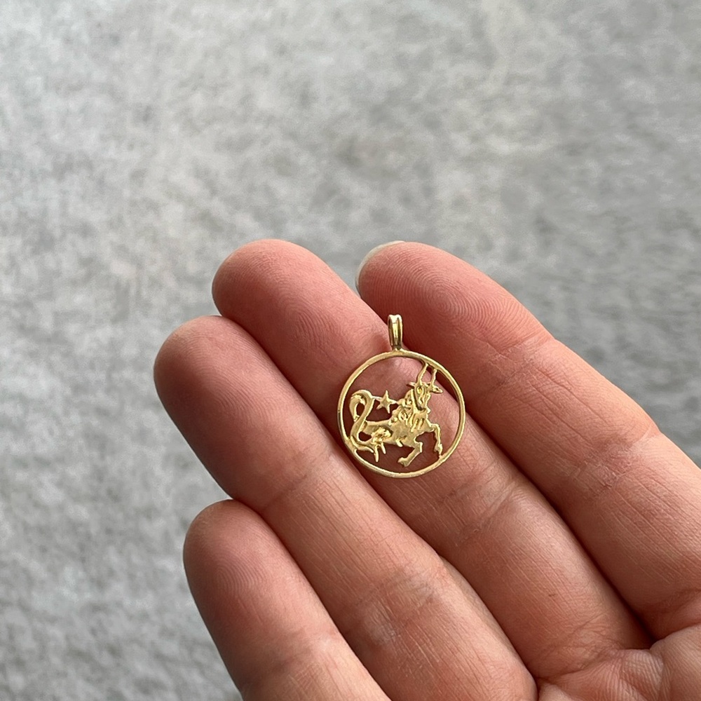 14k yellow gold Capricorn pendant charm - Picture 3 of 5